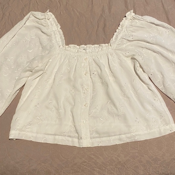 AE White Eyelet Off-Shoulder Peasant Blouse Balloon Sleeves Broderie Anglaise - Picture 12 of 12